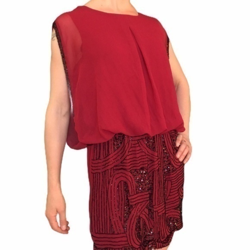 Romeo & Juliet Couture Beaded Red Blouson Dress